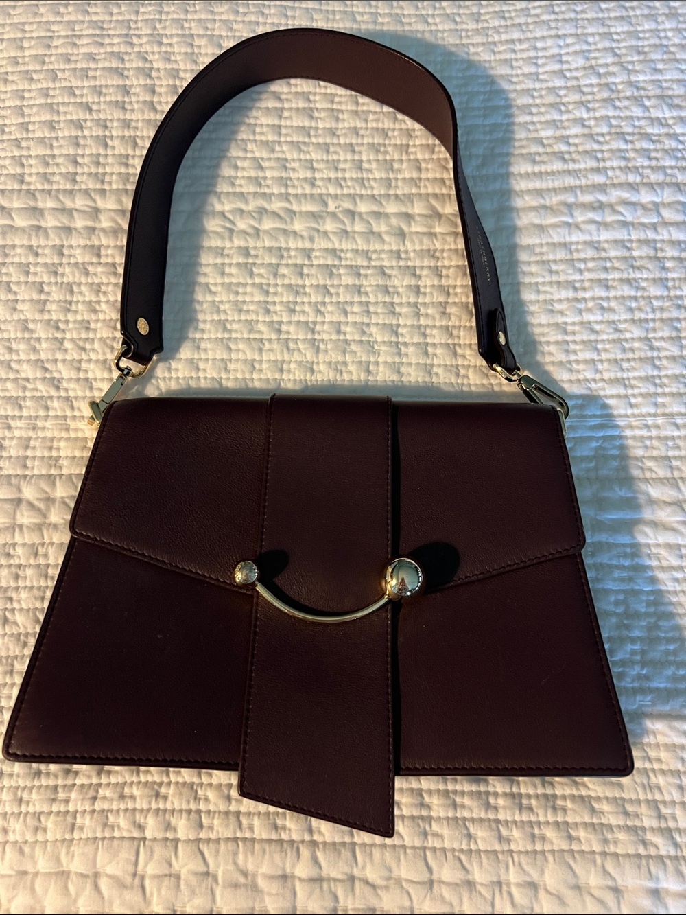 Strathberry Women's Burgundy Structured Shoulder Bag with Gold Accent